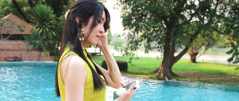 Woman listens to classical music calm happy mindfulness